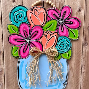 Fun flower door hanger, Flower door hanger, Unique door hanger, spring door hanger, Funky flower door hanger, summer door hanger