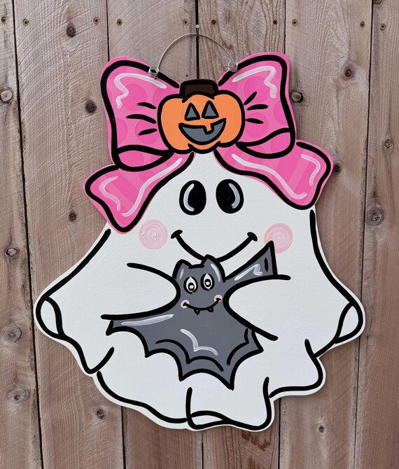 Ghost door hanger, halloween door hanger, coquette ghost door hanger, coquette Halloween door hanger, cutesy ghost door hanger
