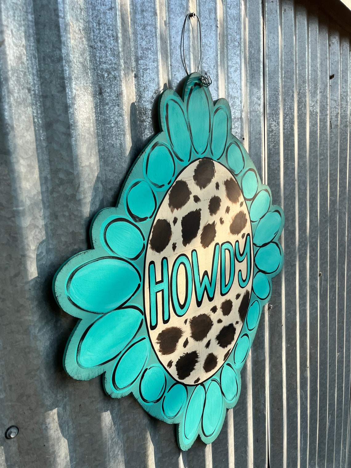 Western Door Hanger Cow Print Door Hanger Turquoise Door Etsy