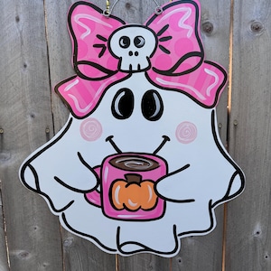 Ghost door hanger, halloween door hanger, coquette ghost door hanger, coquette Halloween door hanger, cutesy ghost door hanger