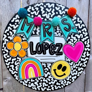 Teacher door hanger, classroom door hanger, back to school, retro door hanger, personalized door hanger, groovy classroom, classroom decor