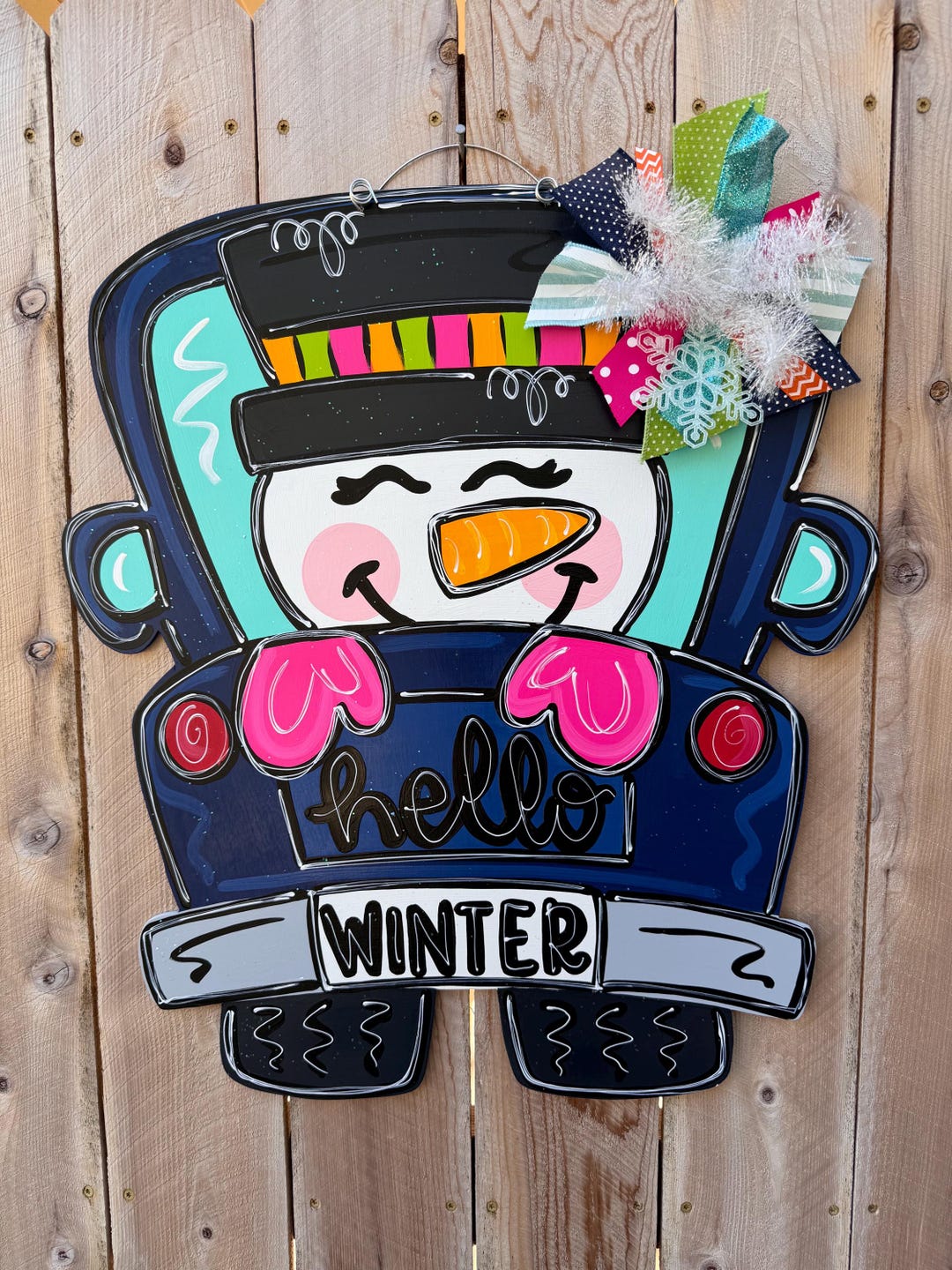 Snowman Door Hanger, Glitter Door Hanger, Snowman Door Decor, Whimsical ...
