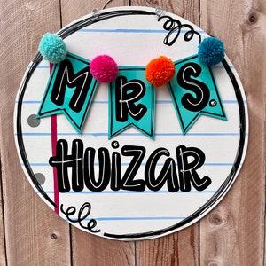 Teacher door hanger, classroom door hanger, back to school, classic teacher door hanger, personalized door hanger, pompom sign