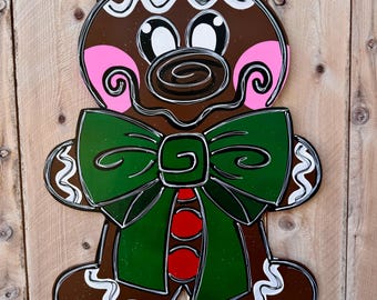 Christmas door hanger, gingerbread boy door hanger, whimsical Christmas gingerbread boy sign, traditional Christmas, wood door hanger