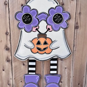 Ghost door hanger, halloween door hanger, boo door hanger, whimsical ghost, ribbon leg door hanger, retro ghost door hanger