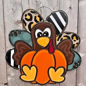 Fall door hanger, pumpkin door hanger, whimsy pumpkin, Turkey door hanger, thanksgiving door hanger, autumn door hanger, wood door hanger