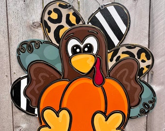Handmade Turkey Pumpkin Door Hanger: Whimsical Fall Decor