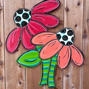 Fun flower door hanger, Flower door hanger, Unique door hanger, spring door hanger, Funky flower door hanger, summer door hanger