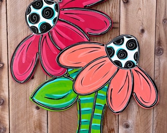 Handmade Funky Flower Door Hanger, Spring Decor
