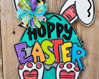 Handcrafted Easter Bunny Door Hanger, Spring Decor