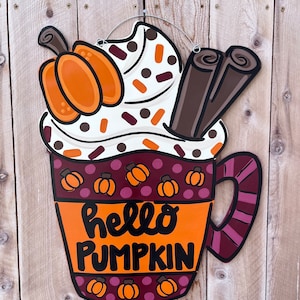 Fall door hanger, pumpkin door hanger, whimsy pumpkin, pumpkin spice door hanger, autumn door hanger, pumpkin spice latte door hanger, psl