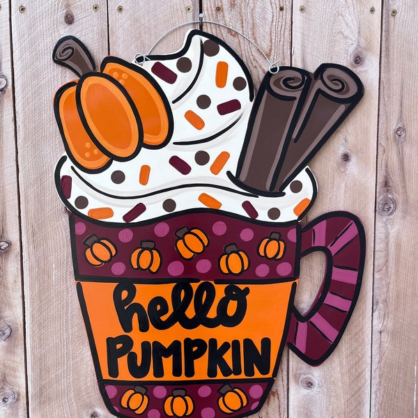 Fall door hanger, pumpkin door hanger, whimsy pumpkin, pumpkin spice door hanger, autumn door hanger, pumpkin spice latte door hanger, psl