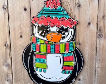 Snowman door hanger, glitter door hanger, snowman door decor, whimsical snowman door hanger, winter door hanger, wood door hanger