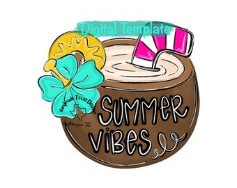 Door hanger template, coconut door hanger template, tropical door hanger template, summer door hanger template, digital template