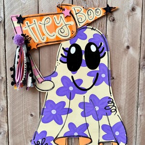 Ghost door hanger, Fall door hanger, Halloween door hanger, whimsical door hanger, autumn door hanger, wood door hanger, boo door hanger