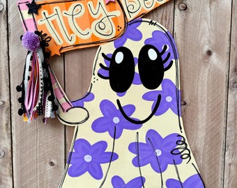 Ghost door hanger, Fall door hanger, Halloween door hanger, whimsical door hanger, autumn door hanger, wood door hanger, boo door hanger