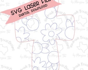 SVG laser cut file, Door hanger svg, spring cross with flowers door hanger svg, flower cross svg, cross svg, Spring laser cut file