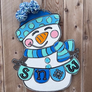 Glitter Snowman Door Hanger with Pom Poms, Winter Decor