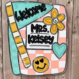 Teacher door hanger, classroom door hanger, back to school, checkered door hanger, personalized door hanger, groovy classroom decor