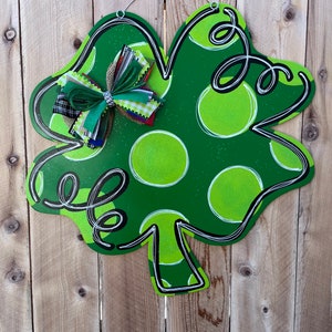 Whimsical St. Patrick's Day Shamrock Door Hanger, Polka Dot Clover