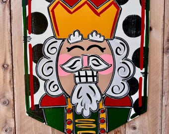 Christmas door hanger, nutcracker door hanger, whimsical Christmas nutcracker door hanger, traditional Christmas, wood door hanger
