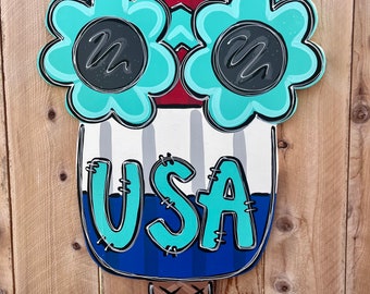 Patriotic door hanger, bomb pop door hanger, 4th of July door hanger, summer door hanger, wood door hanger, retro patriotic sign, USA sign