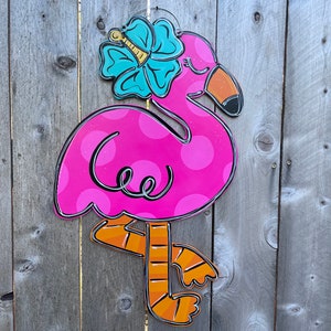 flamingo door hanger, flamingo decor, flamingo wreath, unique door hanger, spring door hanger, summer door hanger, wooden door hanger