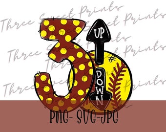 3 Up 3 Down Softball PNG SVG, Game Day (téléchargement numérique)