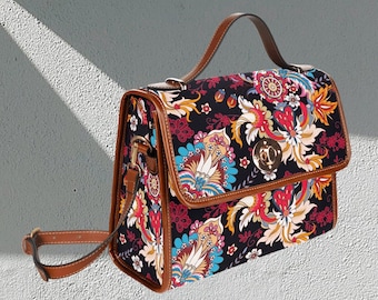 Bolso de lona floral vintage, bolso de cuerpo cruzado para mujeres lindas, bolso de mano de correa de cuero vegano, bolso gótico, regalo boho hippies