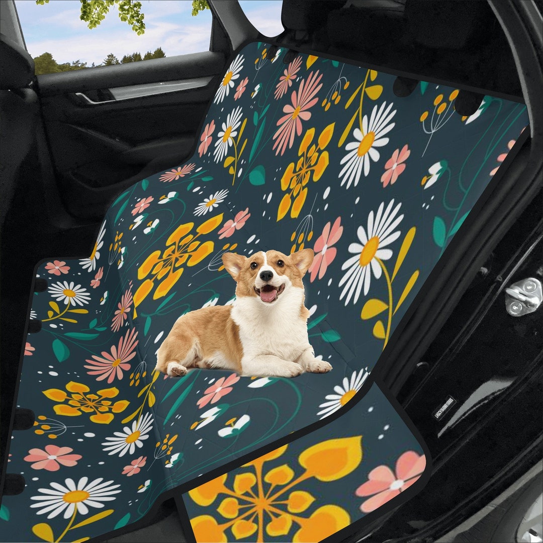 Green Daisy Cottagecore Floral Washable Pet Car Bench Seat Cover