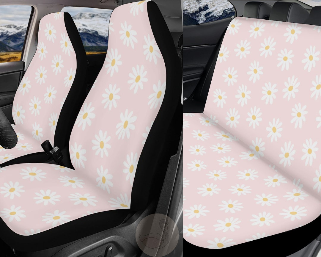 Kawaii Daisy Car Seat Covers, Pink Cute Seat Cover for Car Full Set for