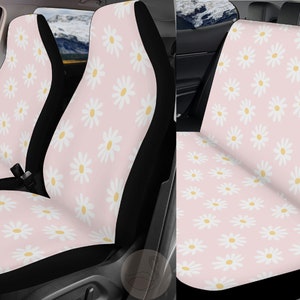 Kawaii Daisy Car Seat Covers, Pink Cute Seat Cover for Car Full Set for Women, Front Back Car Interior Decor, Seat Cover for Vehicle