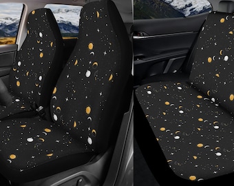 Black Sun and Moon Celestial Car Seat Covers, Cute Seat Cover for Car Full Set, Front Back Car Interior Decor, Seat Cover for Vehicle