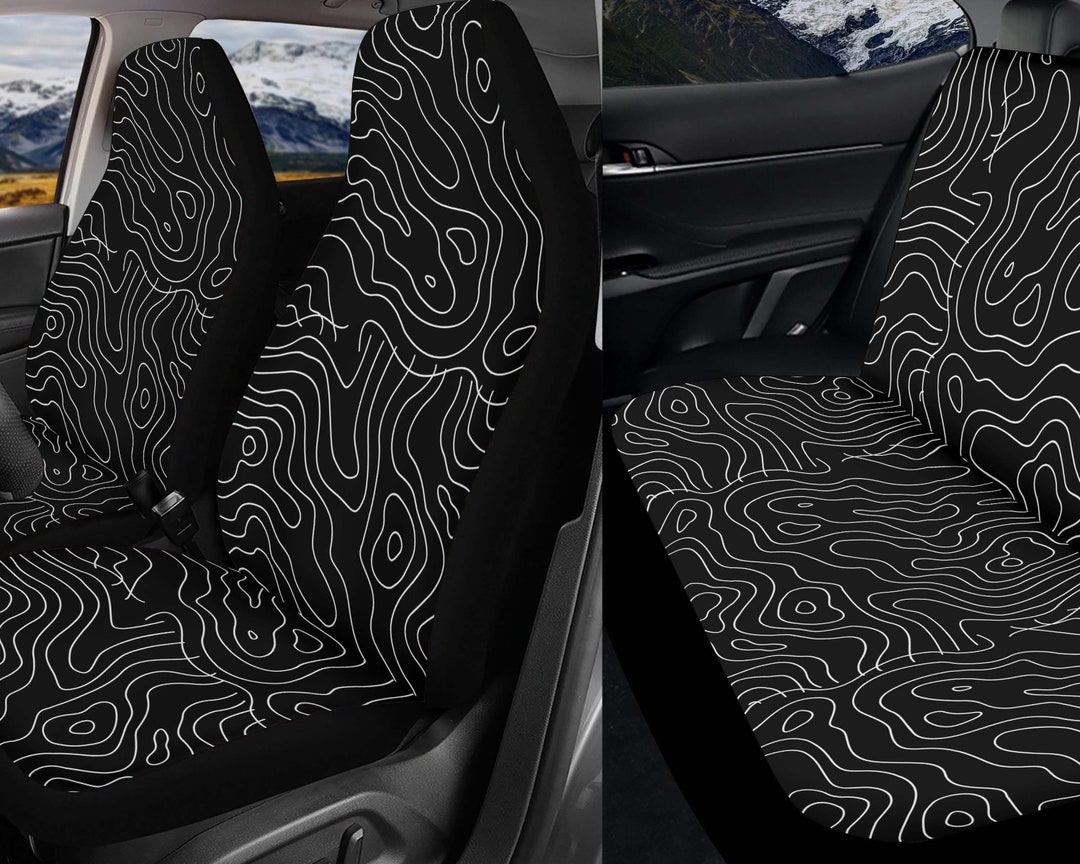Black Topographic Car Seat Covers, Cute Seat Cover for Car Full Set