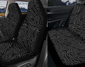 Black Topographic Car Seat Covers, Cute Seat Cover for Car Full Set, Front Back Car Interior Decor, Seat Cover for Vehicle