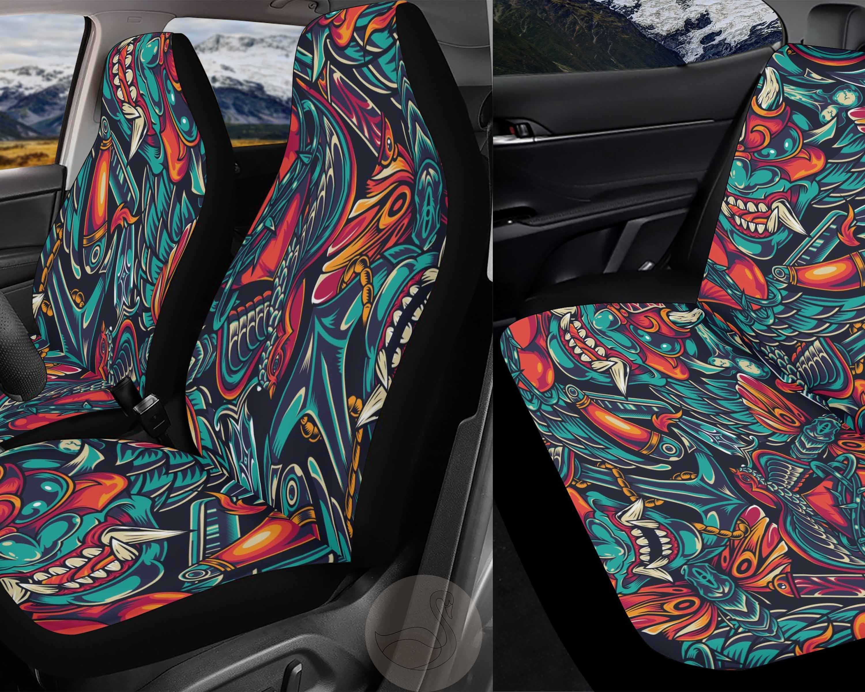 Retro Car Seat Covers, Goth Car Decor Aesthetic Gift for Him,skull Car  Decorations,gothic Car Accessories for Men,tattoo Car Lover Gift 