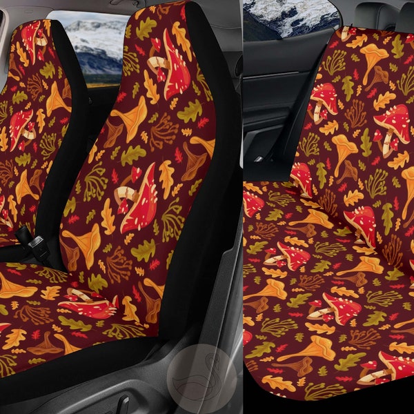 Mushroom Brown Boho Car Seat Cover For Women, Cottagecore Cute Floral Front Bucket Seat Cover For Car Vehicle, Nature Seat Cover