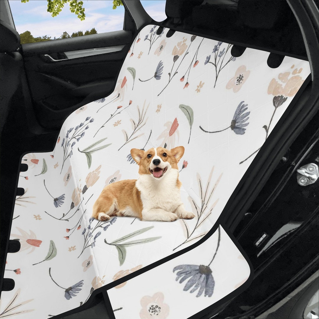 Watercolor Flower Pattern Washable Pet Car Bench Seat Cover, Washable