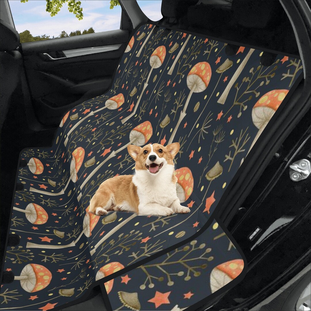 Cottagecore Mushroom Forest Washable Pet Car Bench Seat Cover, Washable