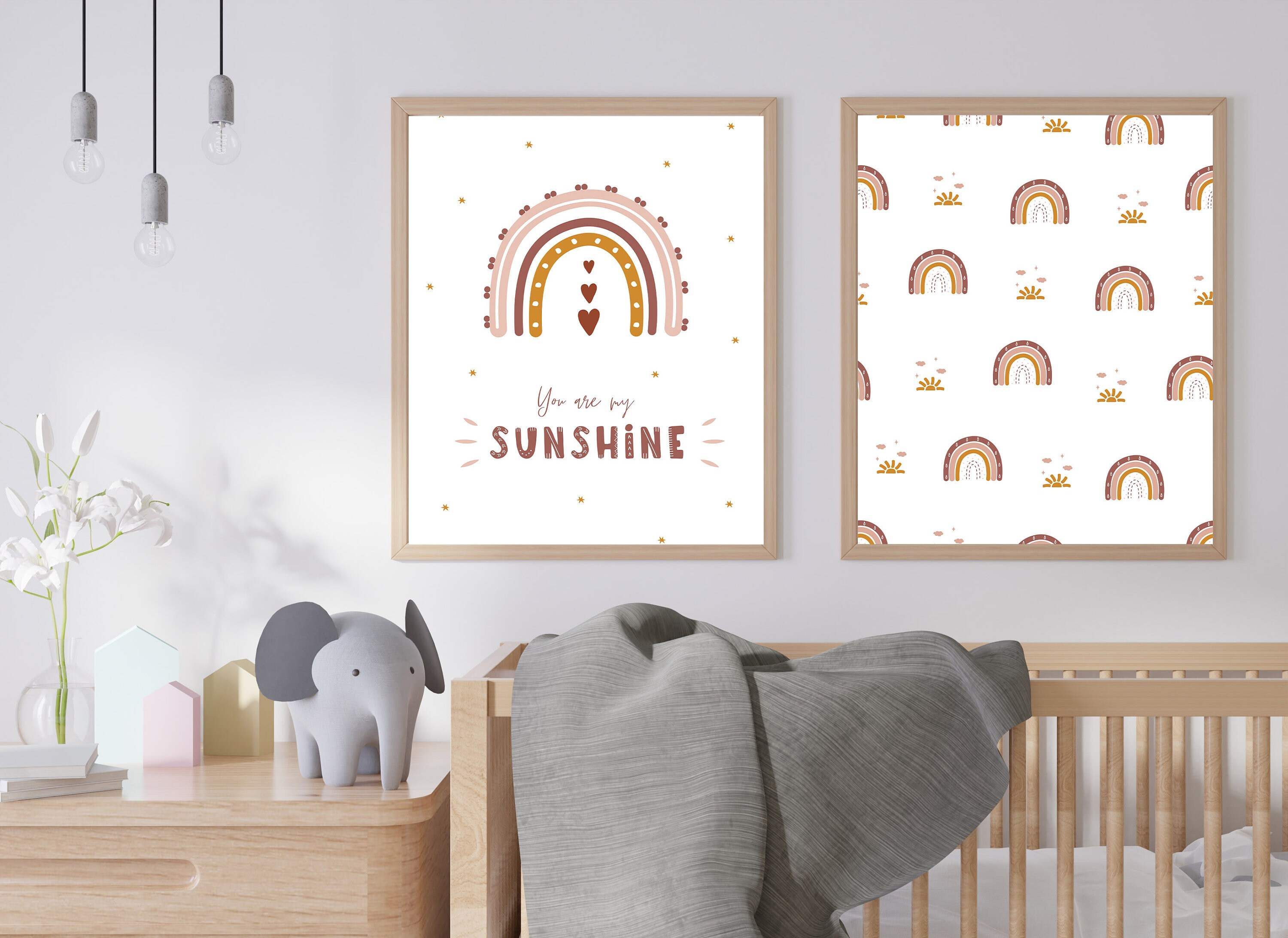 Boho Nursery Decor Set of 2 Rainbow Nursery Prints Nursery Etsy
