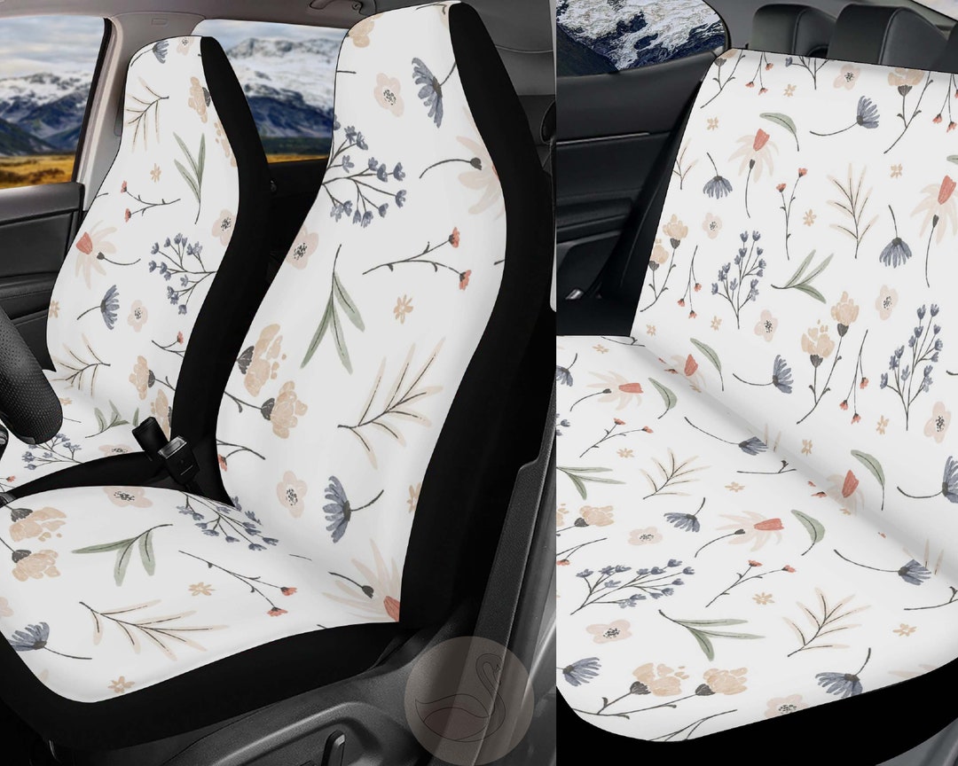 Watercolor Floral Car Seat Covers, Kawaii Cute Seat Cover for Car Full
