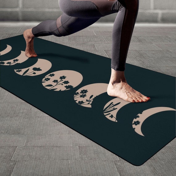 Boho Moon Phases & Floral Yoga Mat, Custom Personalized Yoga Mat