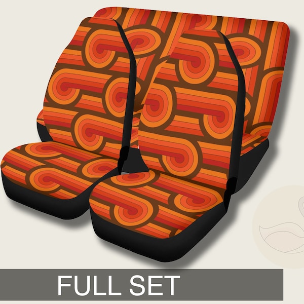 Orange Abstract Geometric Seat Cover for Car Full Set, Car Seat Cover Set, Blue Seat Cover Vehicle, Aesthetic Car Accessory
