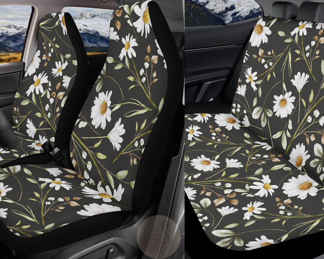 Boho Cottagecore Daisy Car Seat Covers, Cute Botanical Nature Car Seat Cover for Vehicle Women