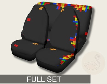 Seat Cover for Car Full Set, Tetris Game Funny Car Seat Cover Set, Black Seat Cover Vehicle, Abstract, Aesthetic Car Accessory