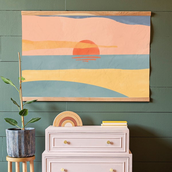 Tapiz de atardecer moderno: lienzo abstracto para colgar en la pared de la habitación de los niños / 493