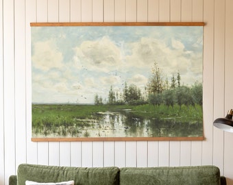 Vintage Lake Study Art Tapestry: Coastland Scene Canvas Hanging | 200