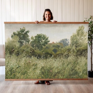 Vintage Green Field Landscape Tapestry: Oversized Wall Decor | 563