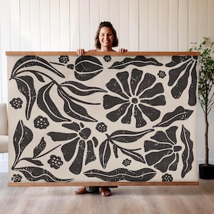 Botanical Tapestry Wall Hanging: Boho Floral Canvas Art | 601