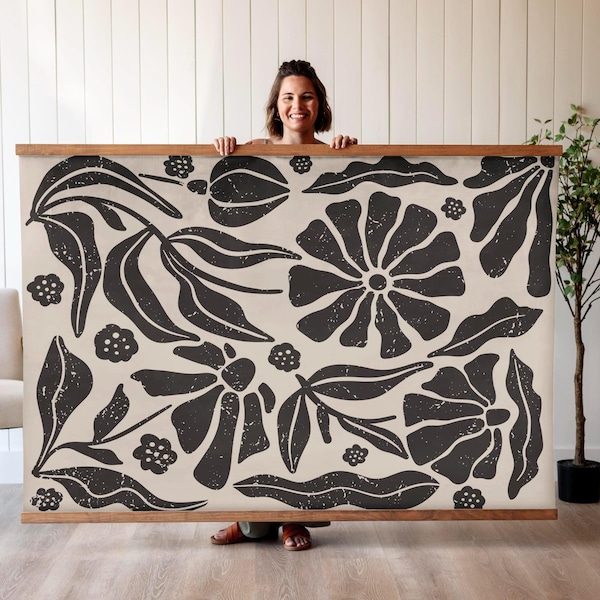 Botanical Tapestry Wall Hanging: Boho Floral Canvas Art | 601